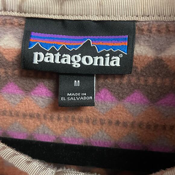 Patagonia Micro D Snap T Fleece Pullover Pink Diamond Stripe / Brown Size Medium - Picture 5 of 7